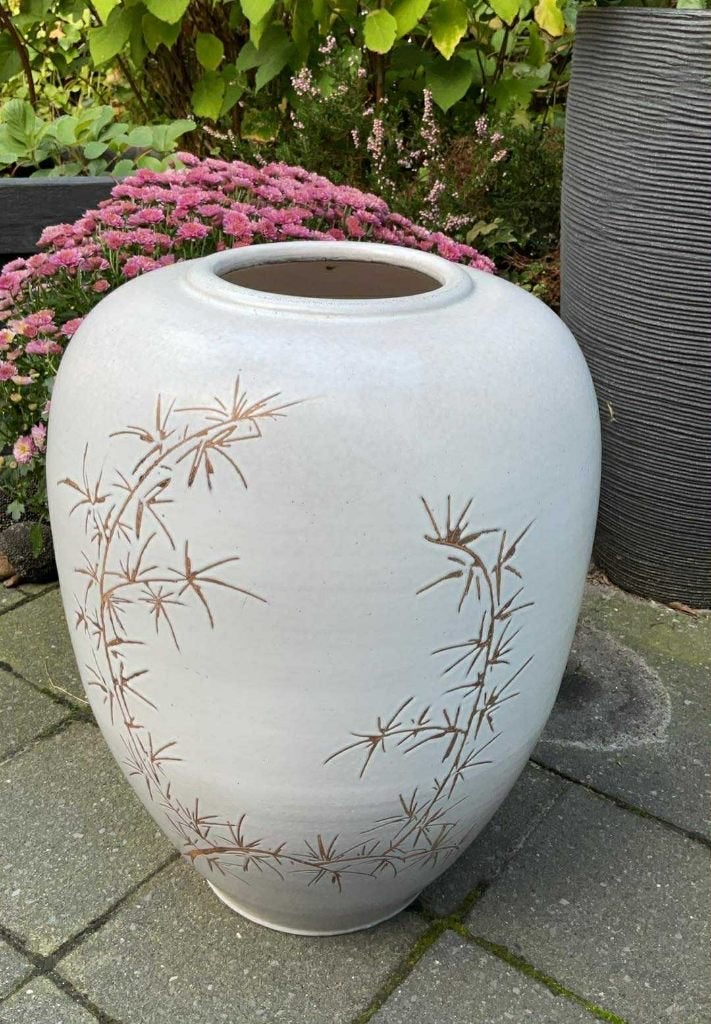 Japandi stijl vintage bloempot / vaas, Huis en Inrichting, Woonaccessoires | Vazen, Ophalen, Zo goed als nieuw, Steen/keramiek