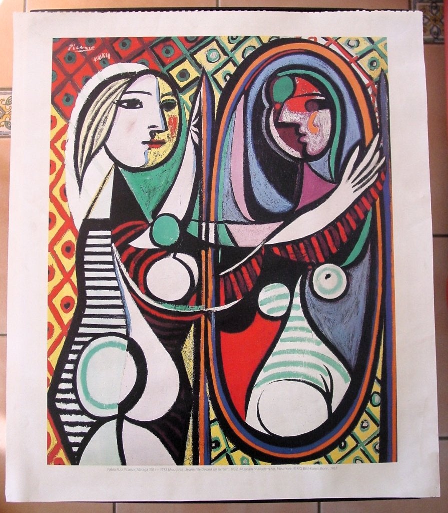 Prent Meisje voor de Spiegel Pablo Ruiz Picasso, Ophalen of Verzenden, A1 t/m A3, Overige onderwerpen, Rechthoekig Staand