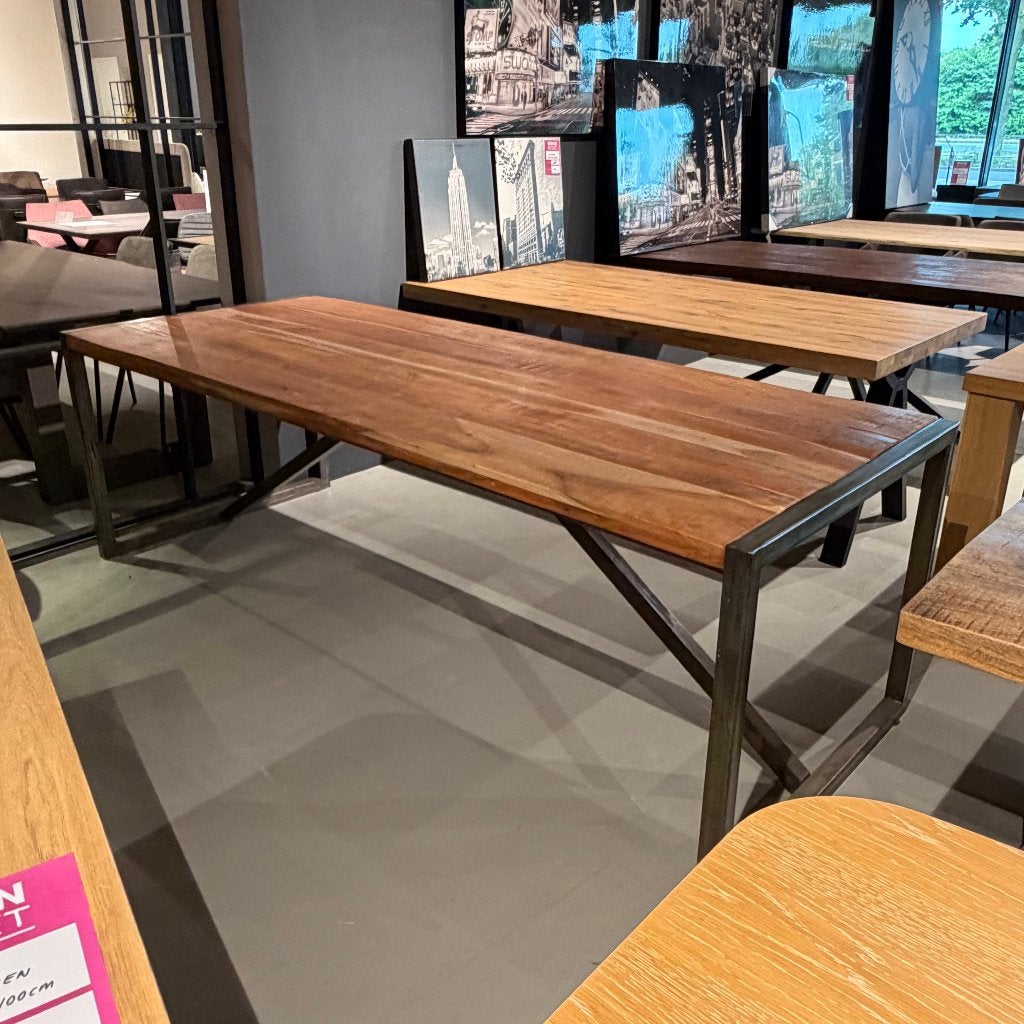 tafel japandi met stalen poot 190 of 240cm **Nieuw**, Huis en Inrichting, Tafels | Eettafels, Ophalen, Teakhout, 50 tot 100 cm
