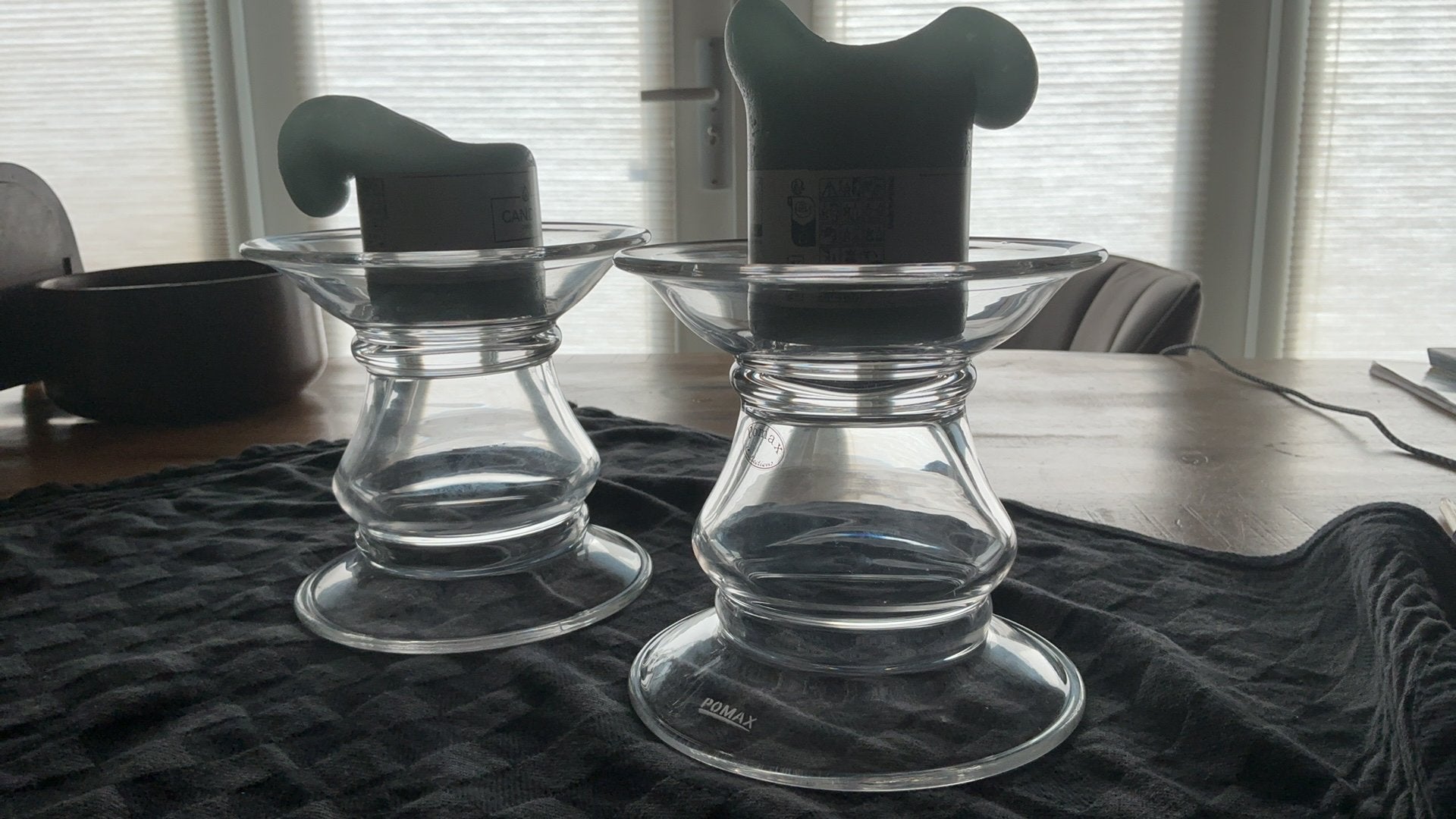 Mooie kaarsenstandaards glas Pomax 14,50 hoog 15 cm breed, Ophalen of Verzenden, Zo goed als nieuw, Glas