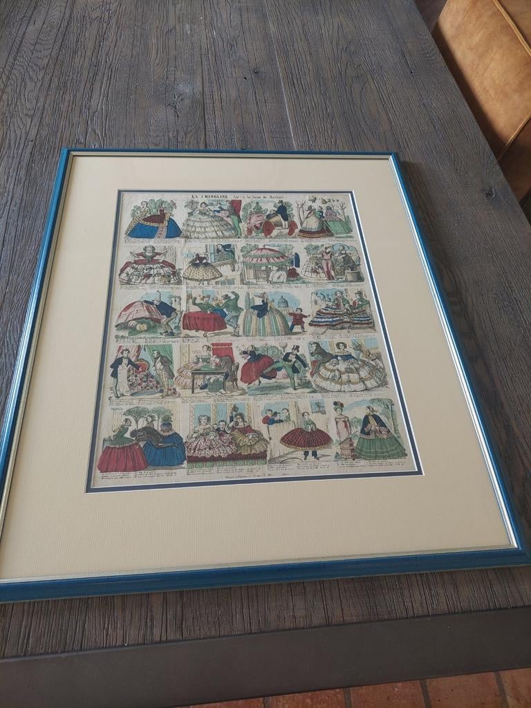 19de eeuwse karikatuurprent crinoline, Ophalen of Verzenden