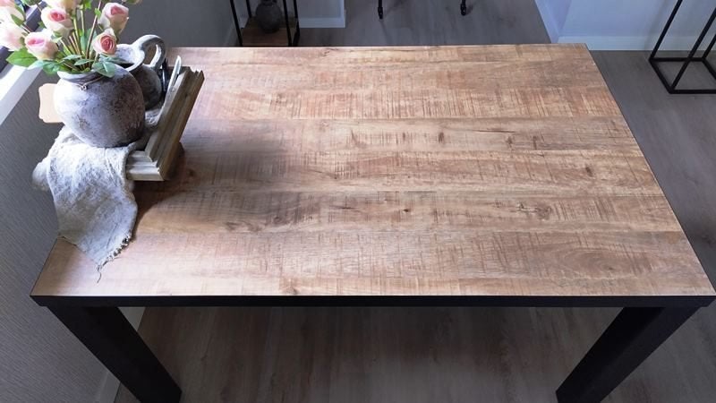 z.g.o.h. robuuste eettafel mango + stalen poten 138x90cm, Ophalen, 100 tot 150 cm, 50 tot 100 cm, Zo goed als nieuw