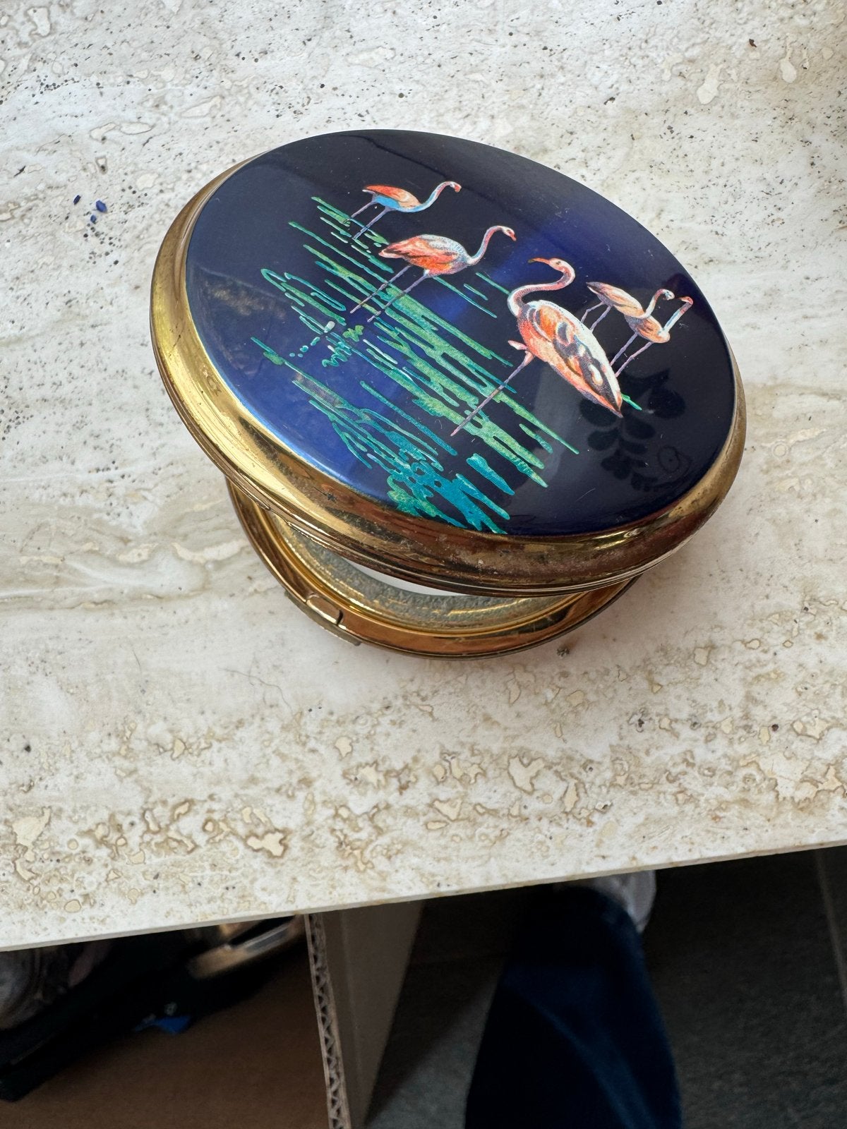 Vintage Poederdoosje met Flamingo's, Antiek en Kunst, Ophalen of Verzenden