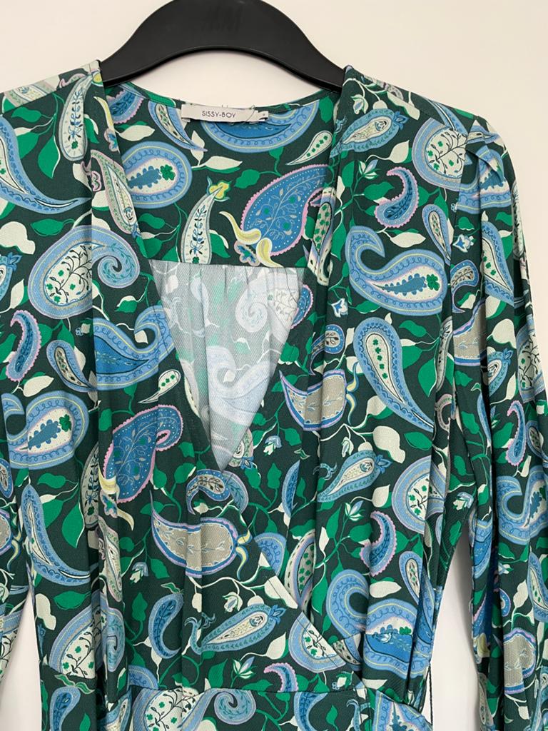 Blauw overslag jurkje met Paisley print van Sissi Boy maat S, Blauw, Ophalen of Verzenden, Zo goed als nieuw, Maat 36 (S)