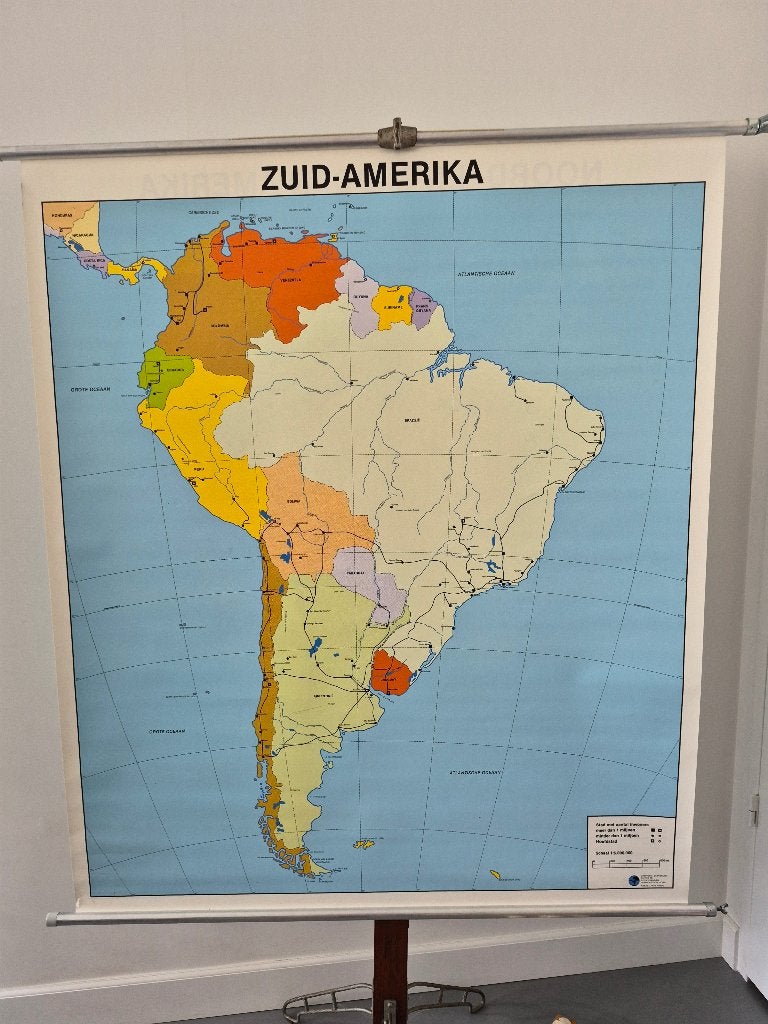 Mooie dubbelzijdige schoolkaart van Zuid en Noord Amerika, Antiek en Kunst, Ophalen of Verzenden, Aardrijkskunde