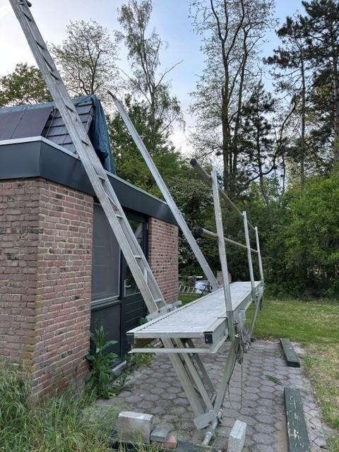 Schuine Daksteiger en 2 verlengstukken, Doe-het-zelf en Verbouw, Ophalen, Gebruikt, Daksteiger, 5 meter of hoger