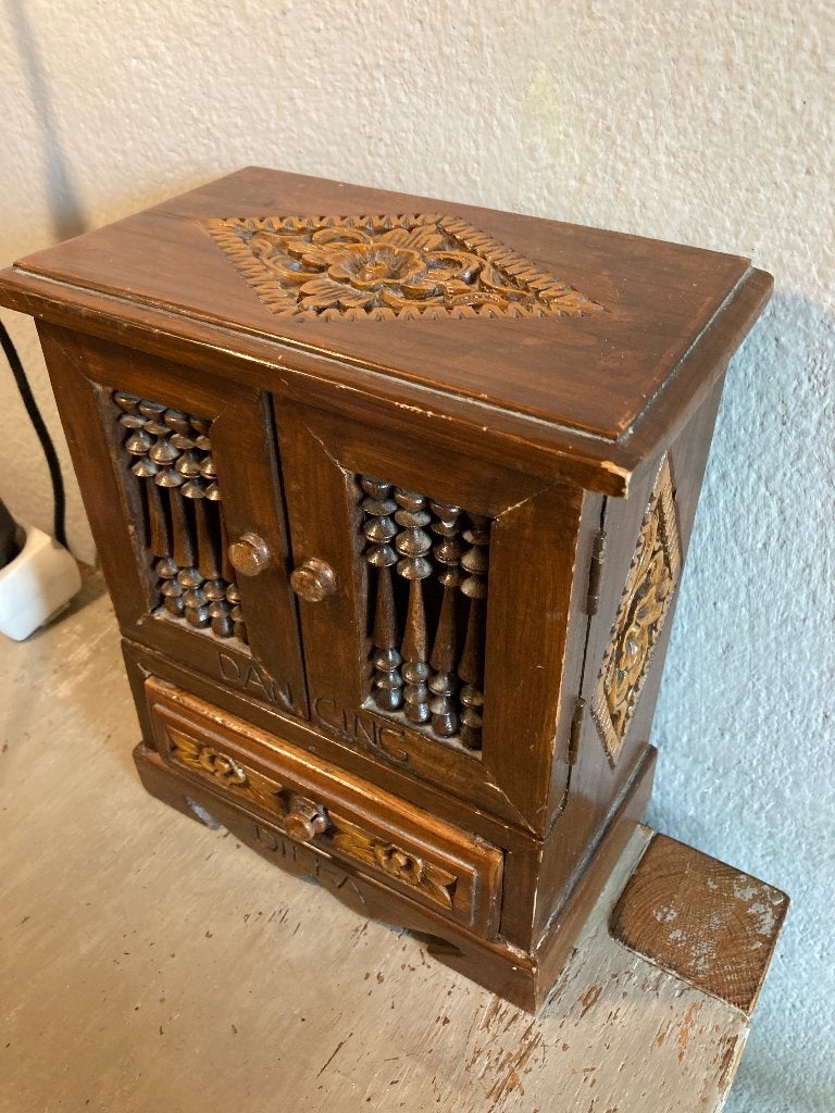 Antiek vintage hout sieradenkastje juwelenkastje ladekastje, Ophalen of Verzenden