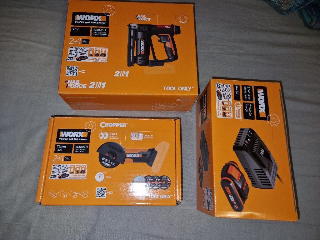 Worx tacker WX843.9, minislijper WX801,9 incl accu en lader, Ophalen of Verzenden, Nieuw, Minder dan 700 watt, Haakse handslijpmachine