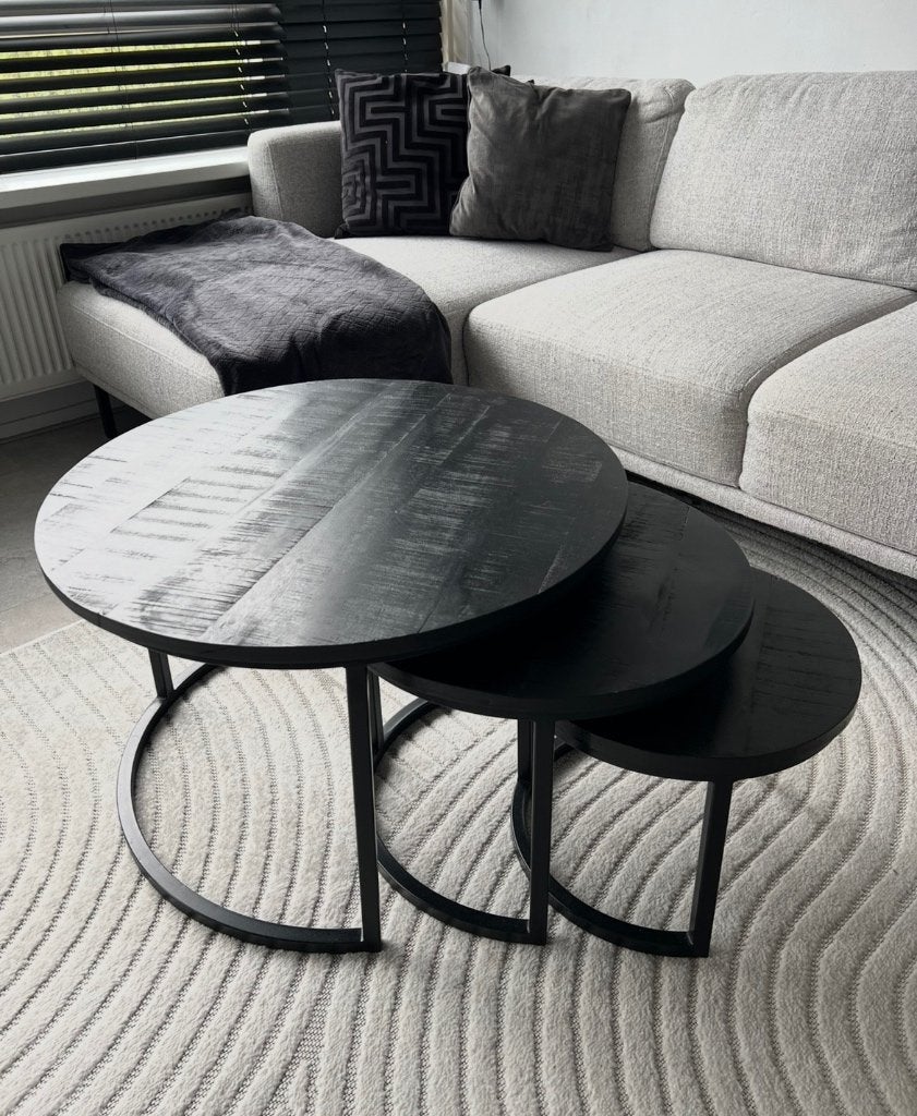 Salontafel set van 3 mangohout, Ophalen, 50 tot 100 cm, Rond, 50 tot 100 cm
