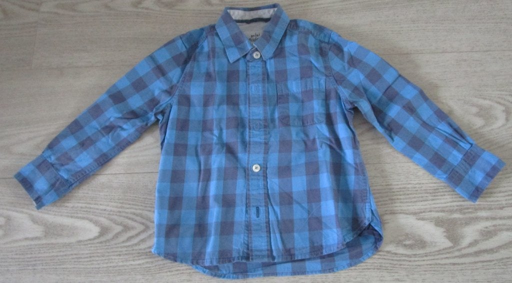 Mini Boden Geruit Overhemd – Blauw/Grijs, Maat EU 92–98, Kinderen en Baby's, Overhemd of Blouse, Ophalen of Verzenden, Zo goed als nieuw