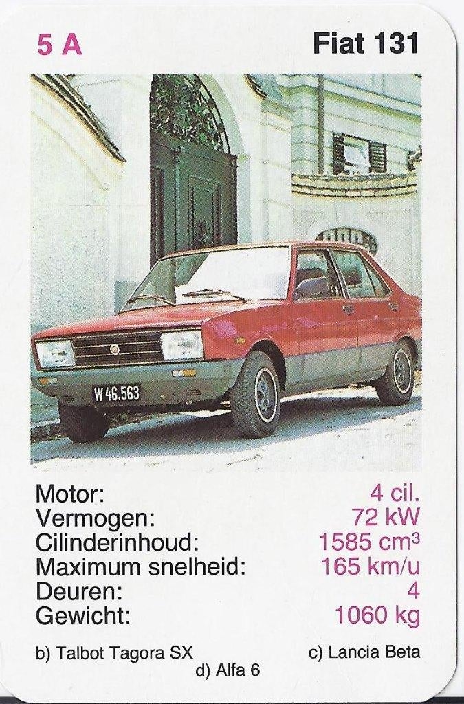 Kw3015 autokaartje fiat 131, Ophalen of Verzenden, Zo goed als nieuw, Auto's