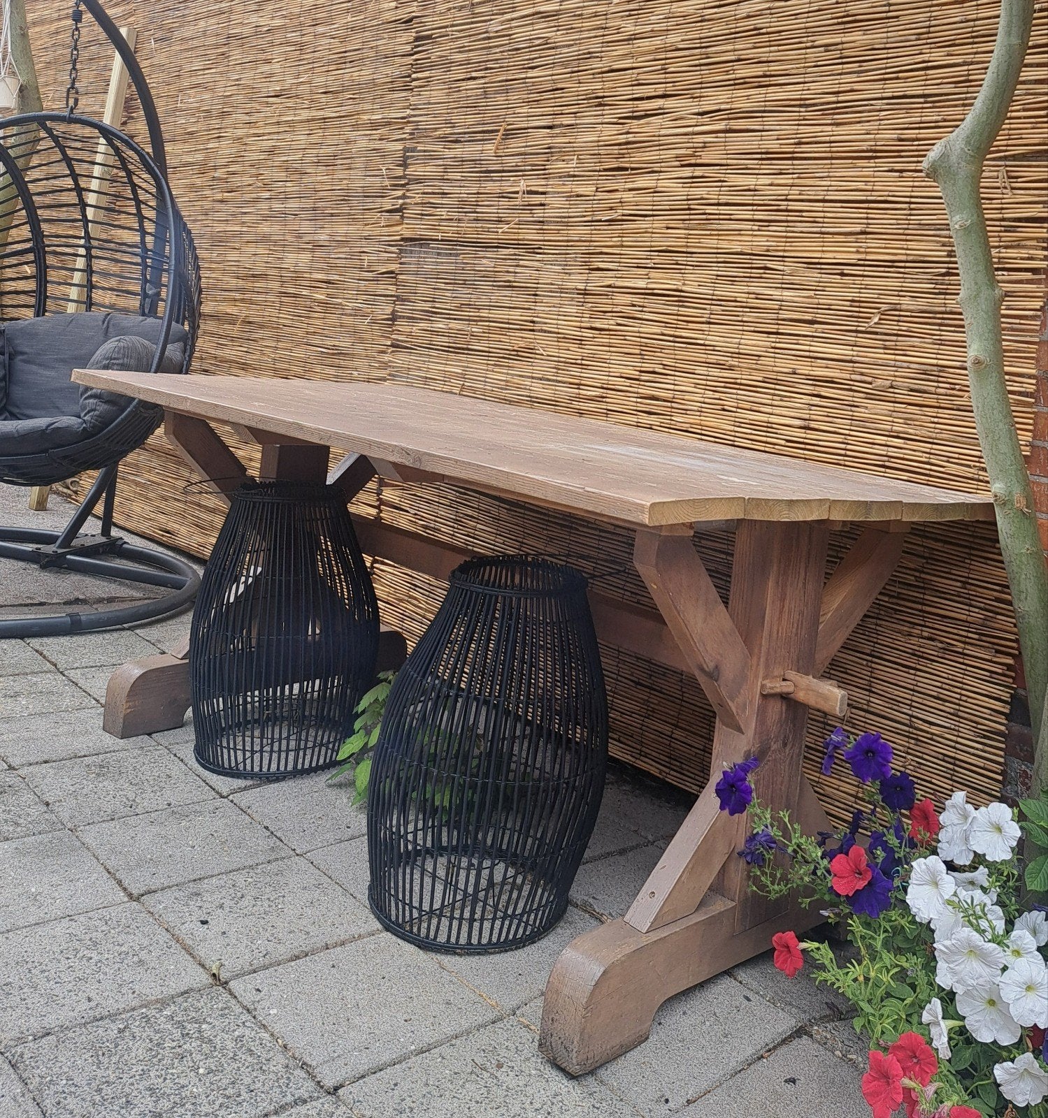 Robuuste steigerhouten tafel, Ophalen, Gebruikt, 50 tot 100 cm, 150 tot 200 cm