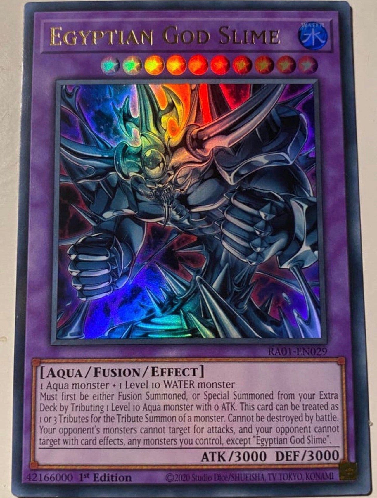 Yu-Gi-Oh! Egyptian God Slime RA01 1st Edition !, Ophalen of Verzenden, Zo goed als nieuw, Losse kaart, Foil