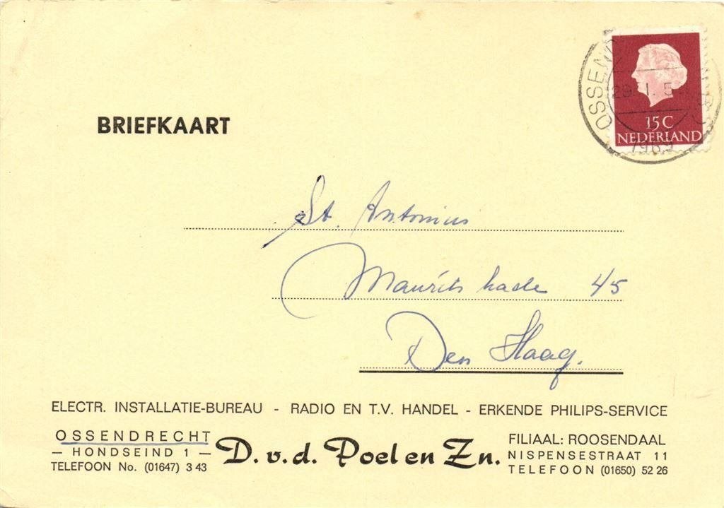D. v.d. Poel en Zn., Ossendrecht Roosendaal - 01.1969 - brie, Ophalen of Verzenden, Briefkaart