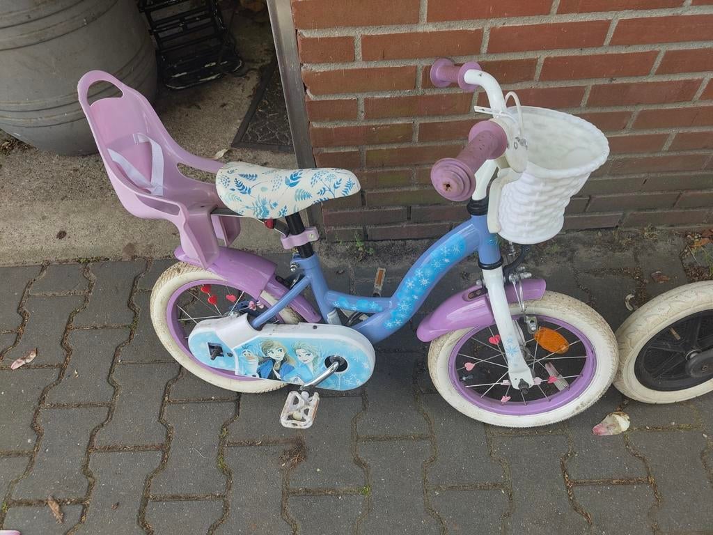 Volare Disney Frozen 14 inch meisjesfiets met mandje, Ophalen, Terugtraprem, Zijwieltjes, Volare