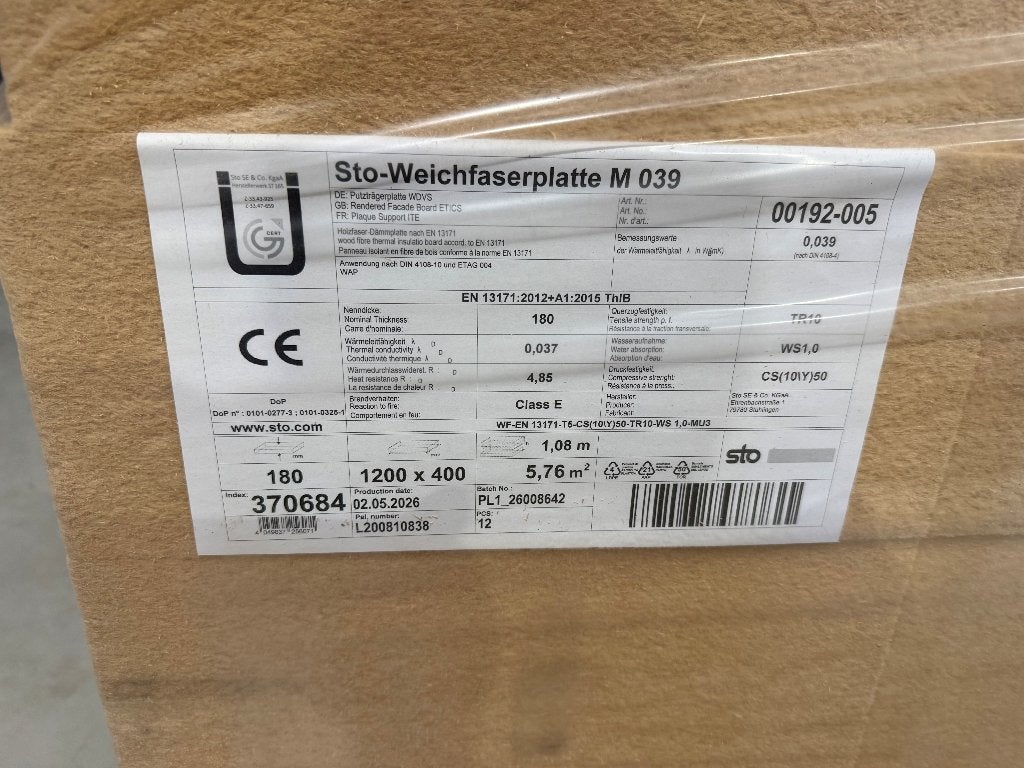 StoThermWood Houtvezelisolatie 180 mm € 12,50 p/m2, Ophalen, Overige materialen, 12 cm of meer, Nieuw