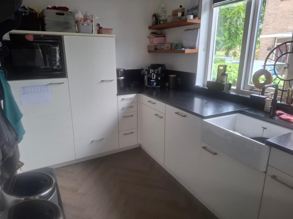 Degelijke keuken met 3cm natuurstenen blad en apparatuur, Ophalen, Gebruikt, Hoekkeuken, Graniet of Steen