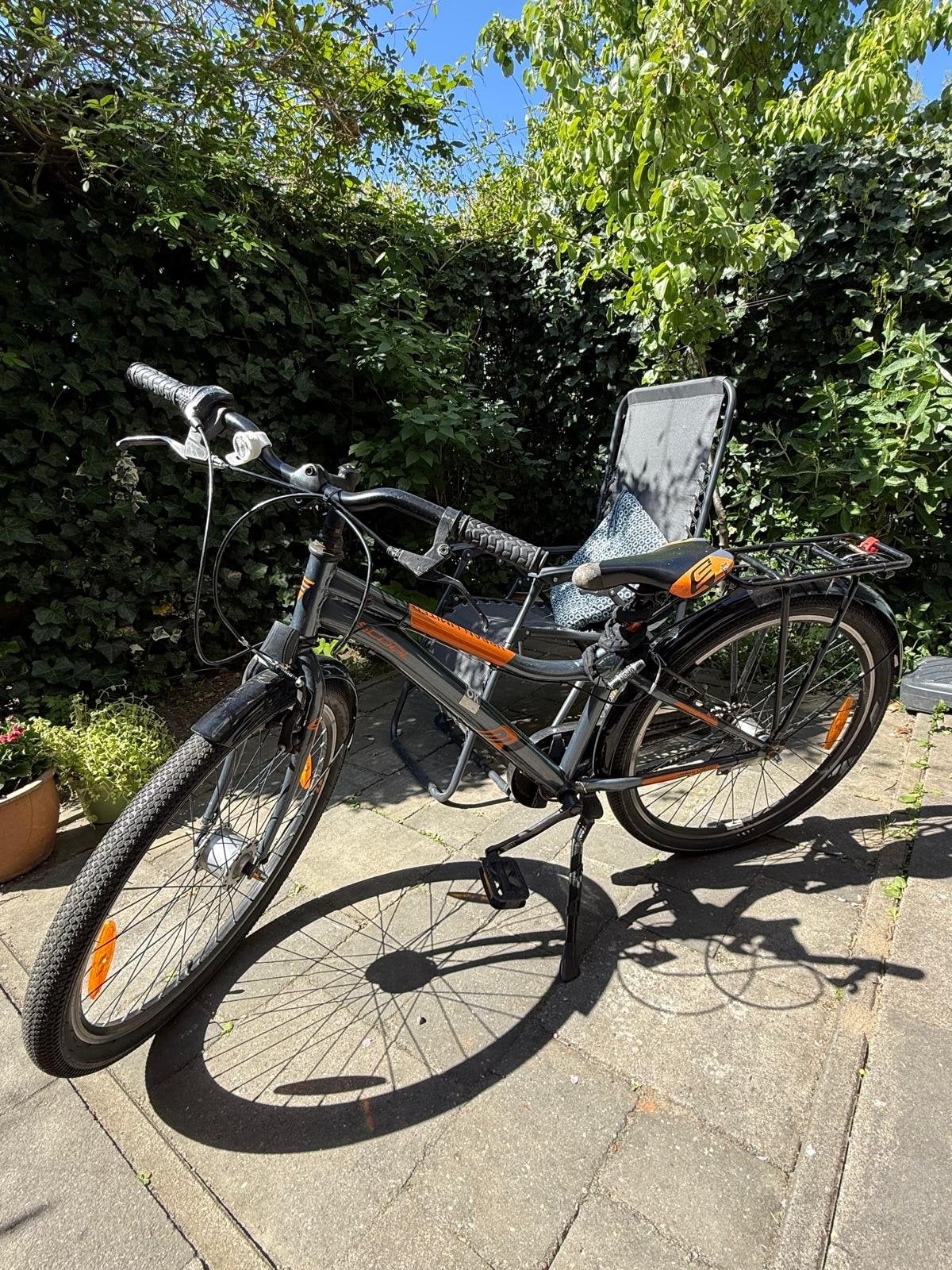 Scool Urban Steel 26 inch kinderfiets grijs met oranje, Gebruikt, Velgrem, Versnellingen, Minder dan 47 cm