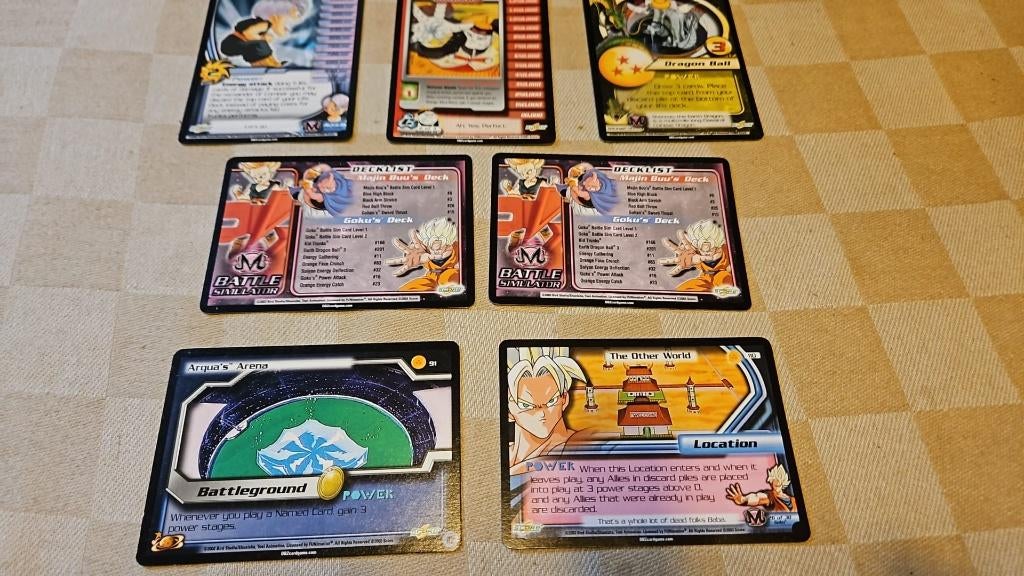 7 dragonball z kaarten divers en fraai mooi, Ophalen of Verzenden, Zo goed als nieuw, Meerdere kaarten