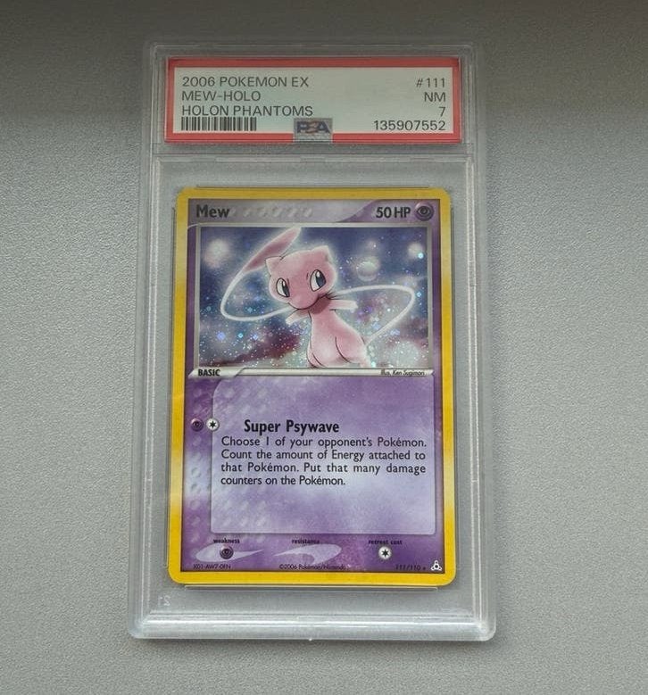 Mew Holon Phantoms 111/110 PSA 7 Pokémon kaart, Ophalen, Zo goed als nieuw, Losse kaart, Foil