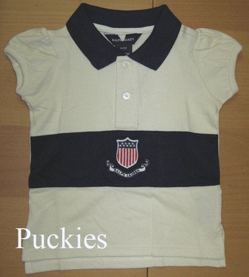 Maat 110 Ralph Lauren polo off-white/navy NIEUW (8845), Meisje, Nieuw, Ophalen of Verzenden, Shirt of Longsleeve