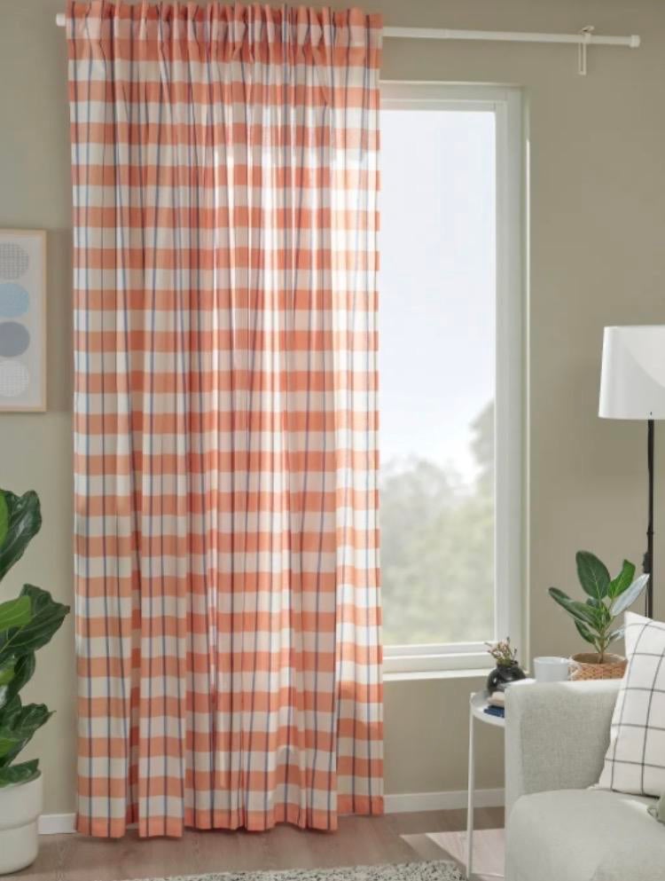 Ikea GLANSHAGSTORN gordijn oranje geruit, 200 cm of meer, Ophalen of Verzenden, Zo goed als nieuw, Overige kleuren
