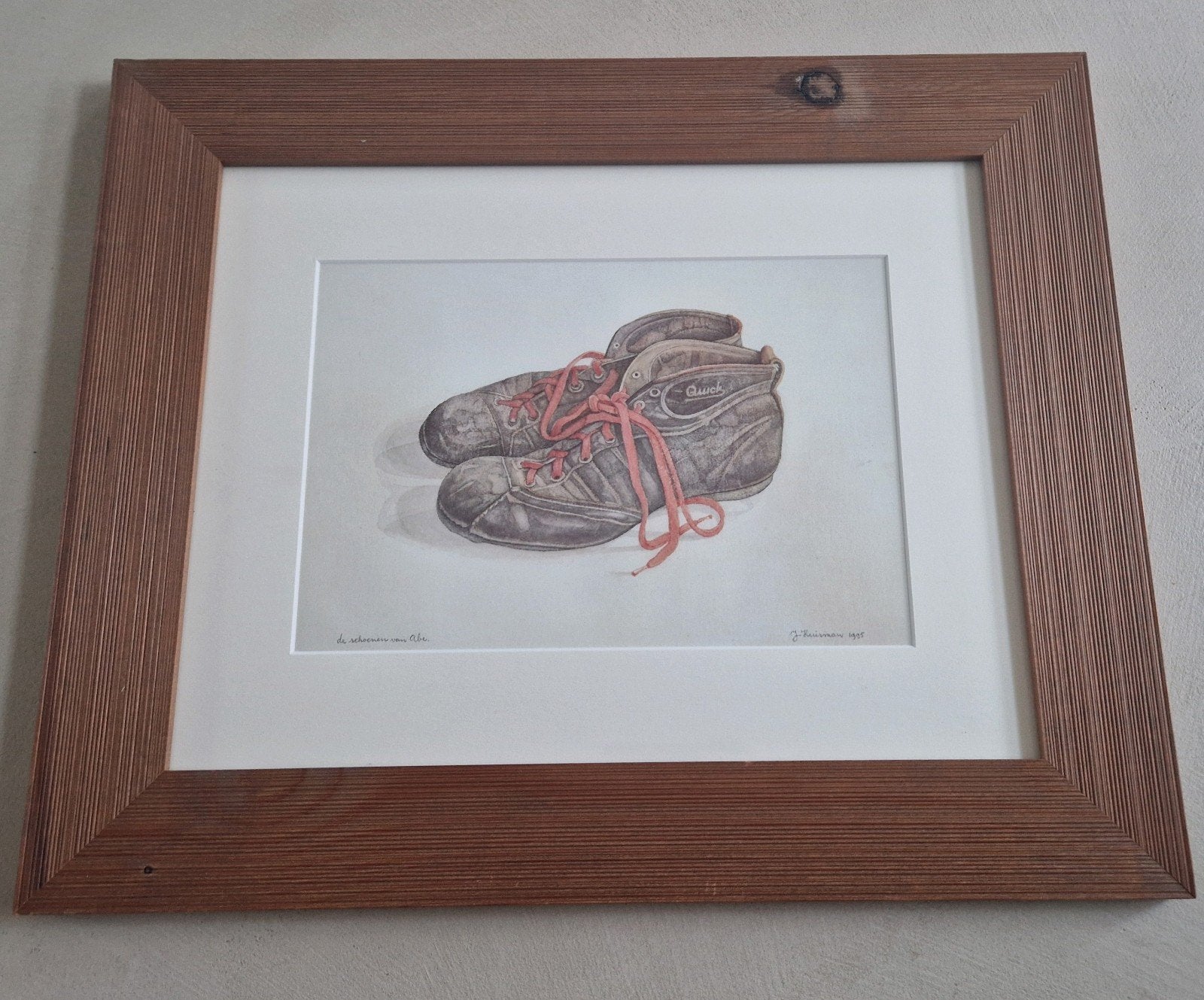 Schoenen van Abe Lenstra door Jopie Huisman - Schilderij, Realistisch, Ophalen of Verzenden, Tekening, Ingelijst