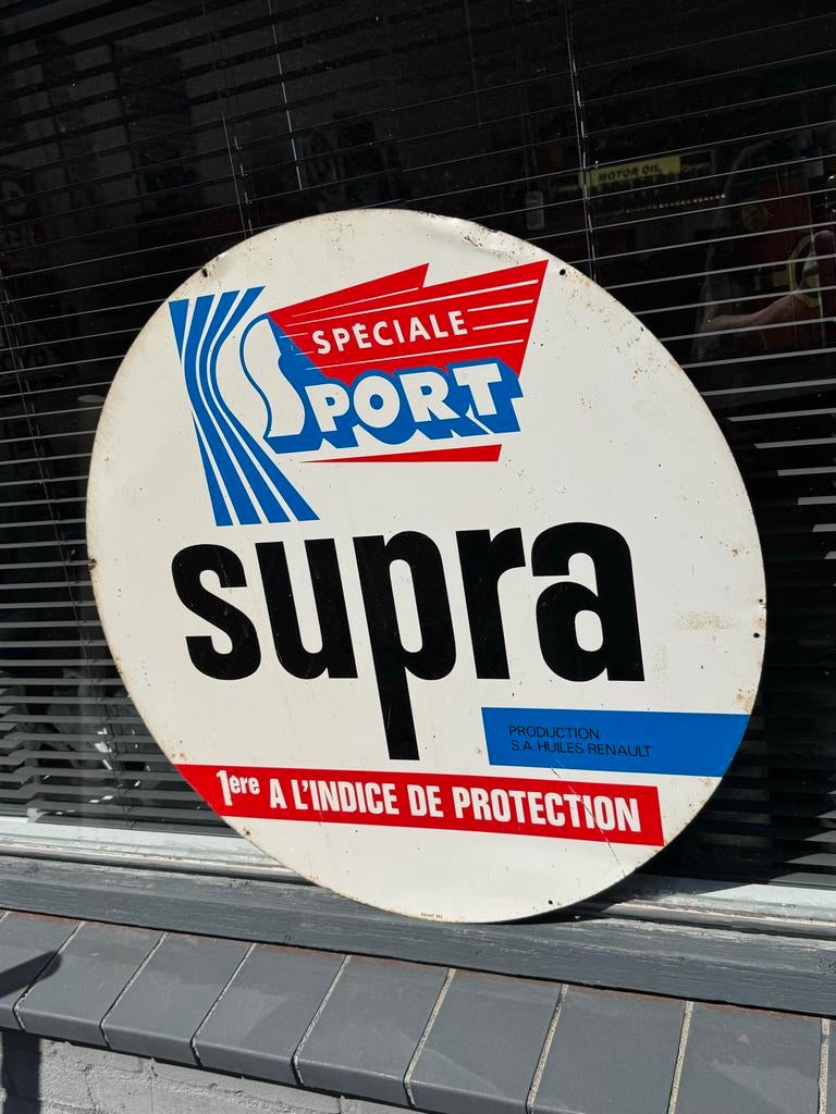 Vintage reclame Bord Supra Speciale Sport Olie Renault, Verzamelen, Merken en Reclamevoorwerpen, Ophalen, Reclamebord, Gebruikt