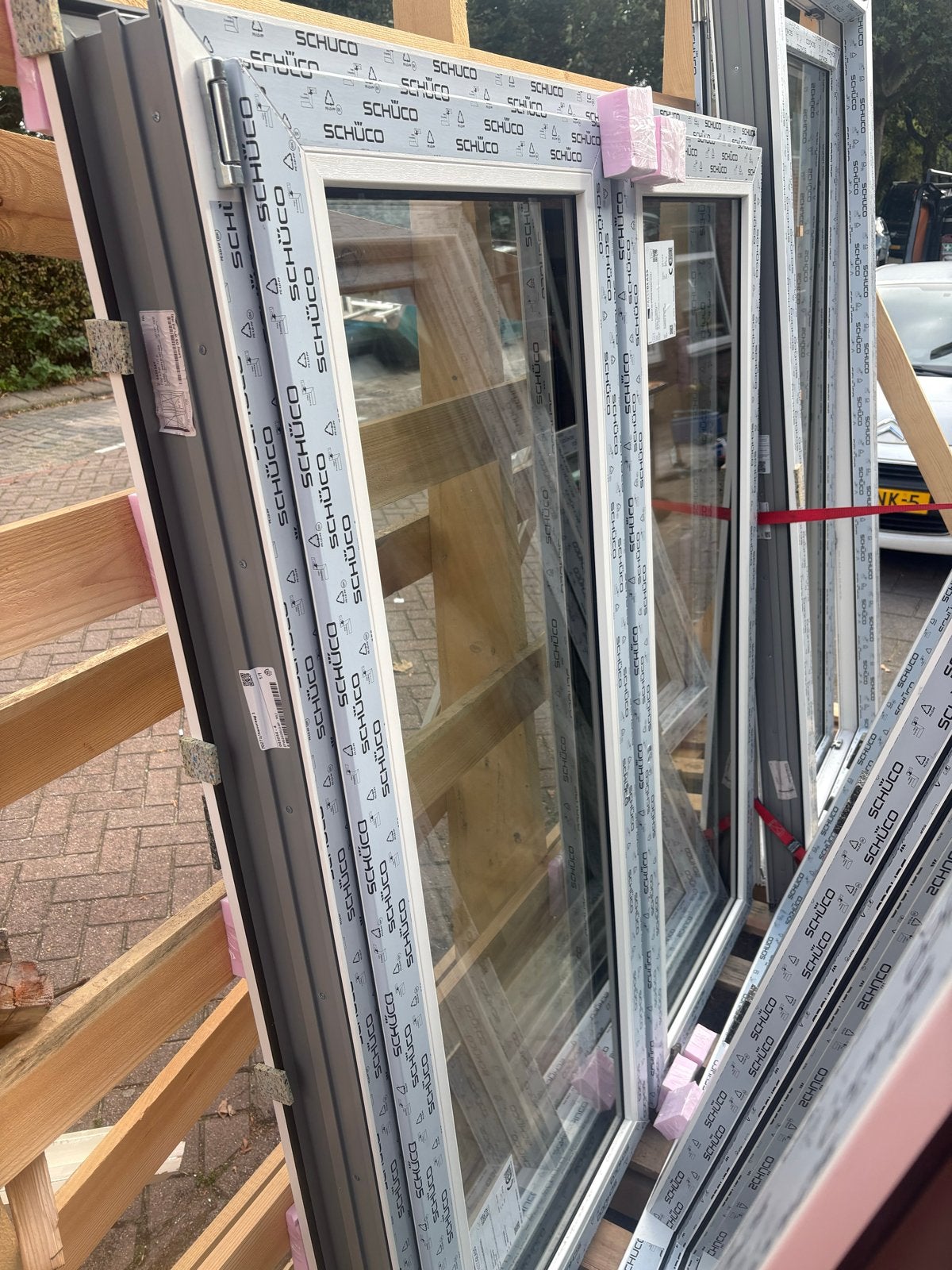 Dubbel Draaikiepraam Wit Houtnerf HR+++ Glas, Ophalen, Gevelraam of Ruit, Nieuw, 160 cm of meer