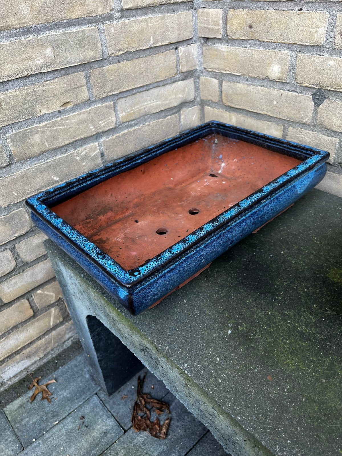 Geglazuurde blauwe bonsaischalen - 2 stuks, Tuin en Terras, Ophalen, Steen, Gebruikt, Minder dan 30 cm