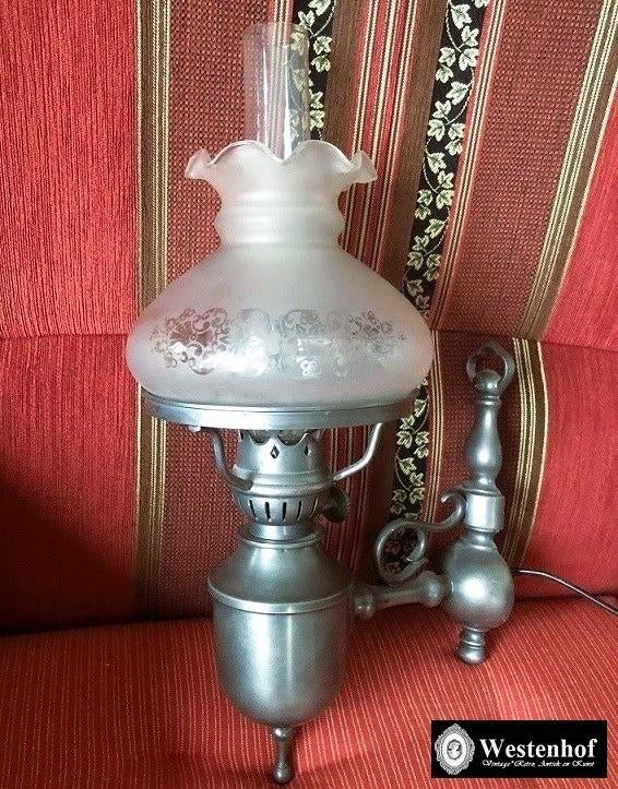 Brocante olielamp - wandlamp - elektrische olie lamp, Ophalen of Verzenden, Gebruikt, Glas