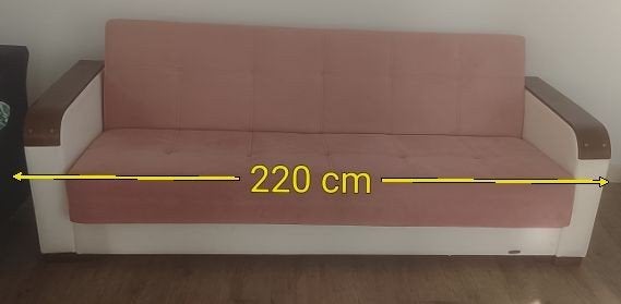 Roze slaapbank met houten armleuningen, Ophalen of Verzenden, Tweepersoons, Overige maten