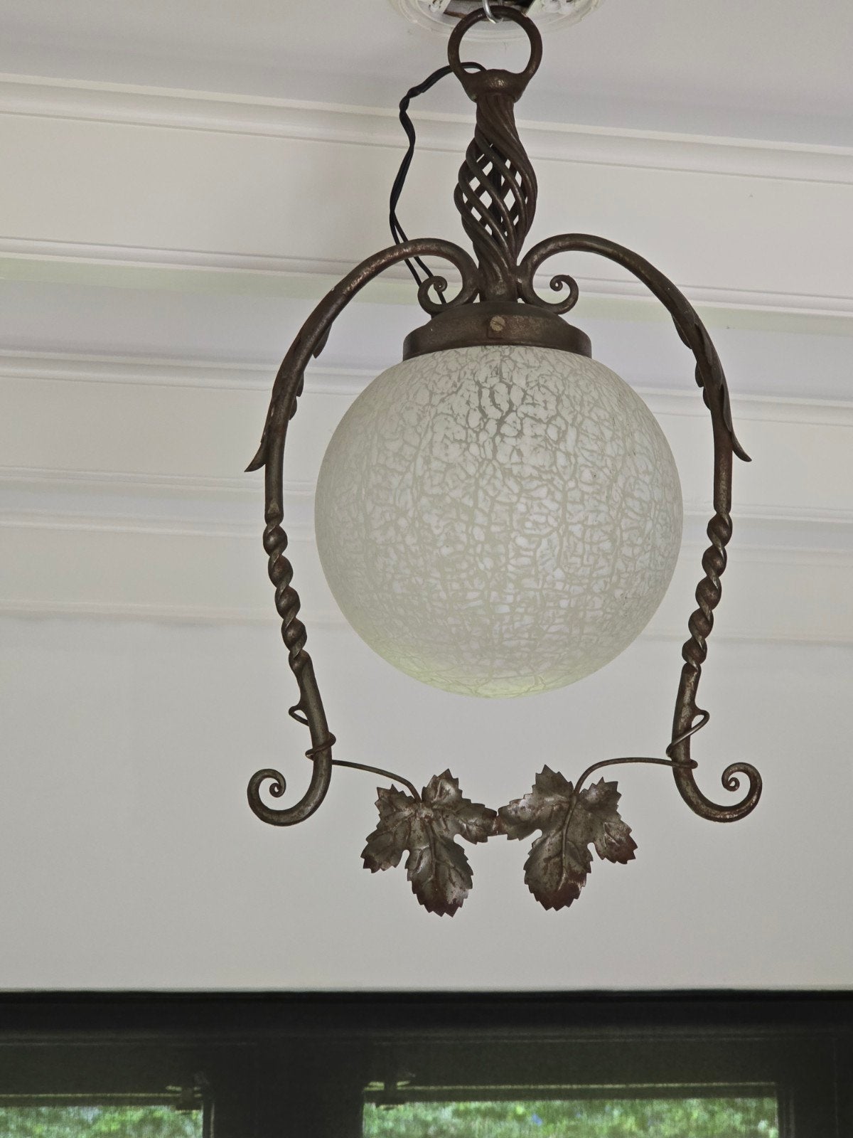 Vintage Crackle-Glas & Smeedijzeren Hanglamp | Retro Stat, ., Ophalen of Verzenden, ., .