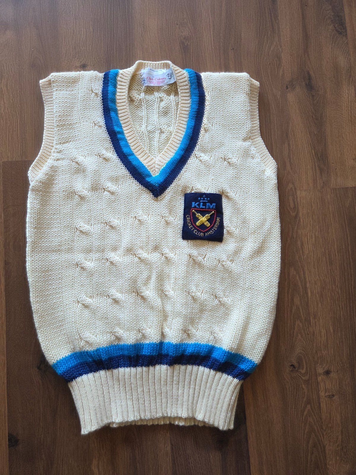 Vintage KLM Cricket Club Amsterdam gebreid pullover, Verzamelen, Ophalen of Verzenden, Zo goed als nieuw, Overige typen
