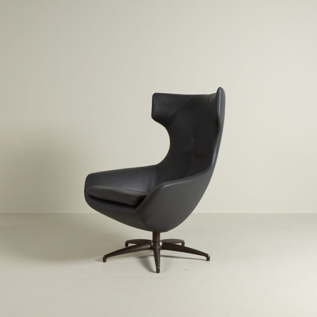 Leolux Caruzzo Fauteuil Donkergrijs Leer, Niet ingevuld, Leolux, Niet ingevuld, 75 tot 100 cm