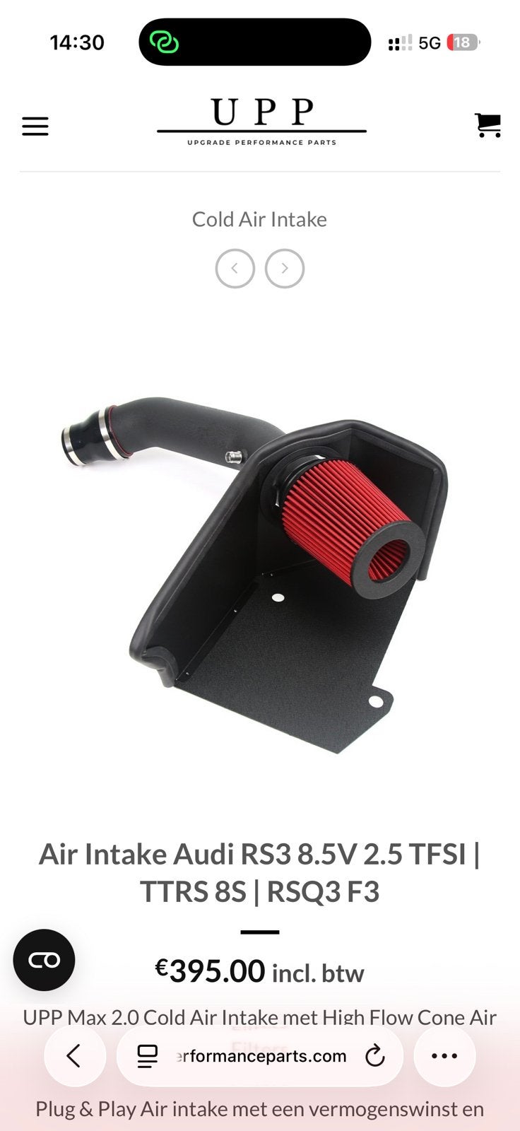 Rs3 8v cts cold air intake, Ophalen of Verzenden