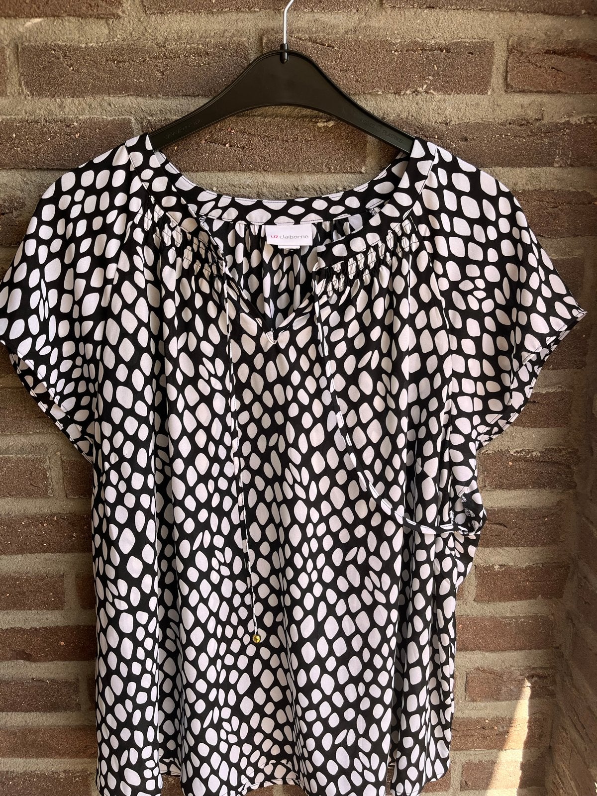 Liz Claiborne Blouse Zwart/Wit Print- Maat 54, Verzenden, Zwart, Maat 46/48 (XL) of groter, Zo goed als nieuw