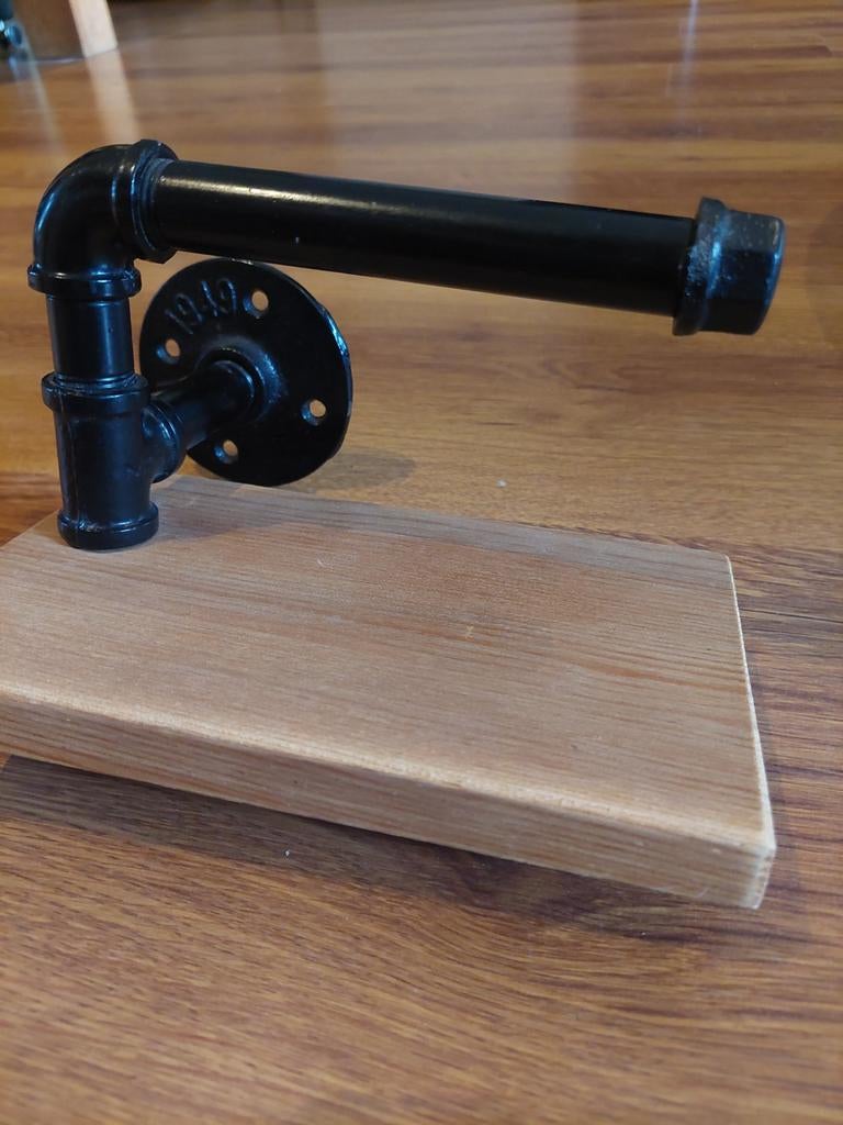 Industriële WC rol houder met houten plankje, Ophalen of Verzenden, Nieuw