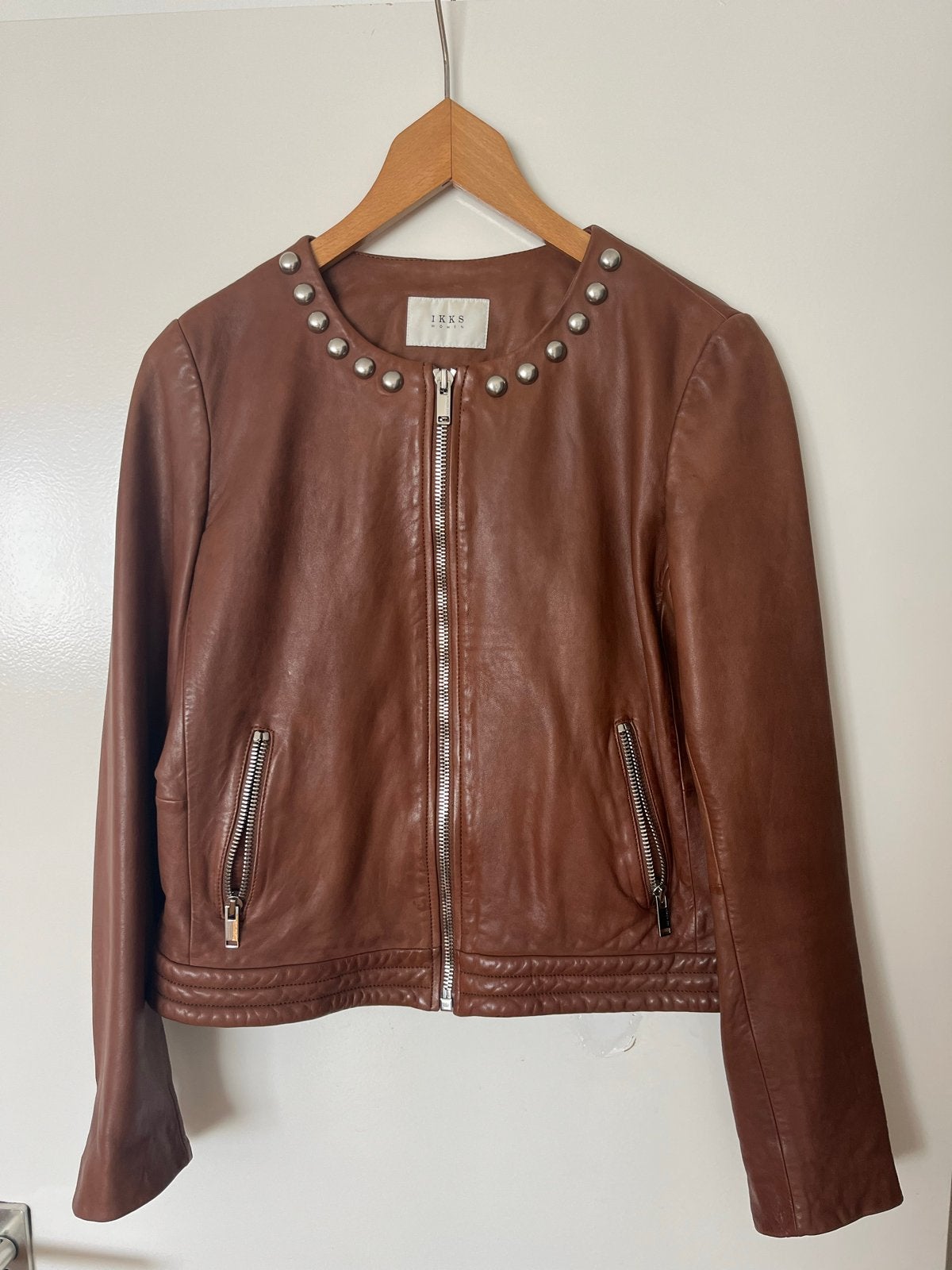 IKKS Leren Jasje met Studs - Maat L, Ophalen of Verzenden, Zo goed als nieuw, Maat 38/40 (M), Bruin