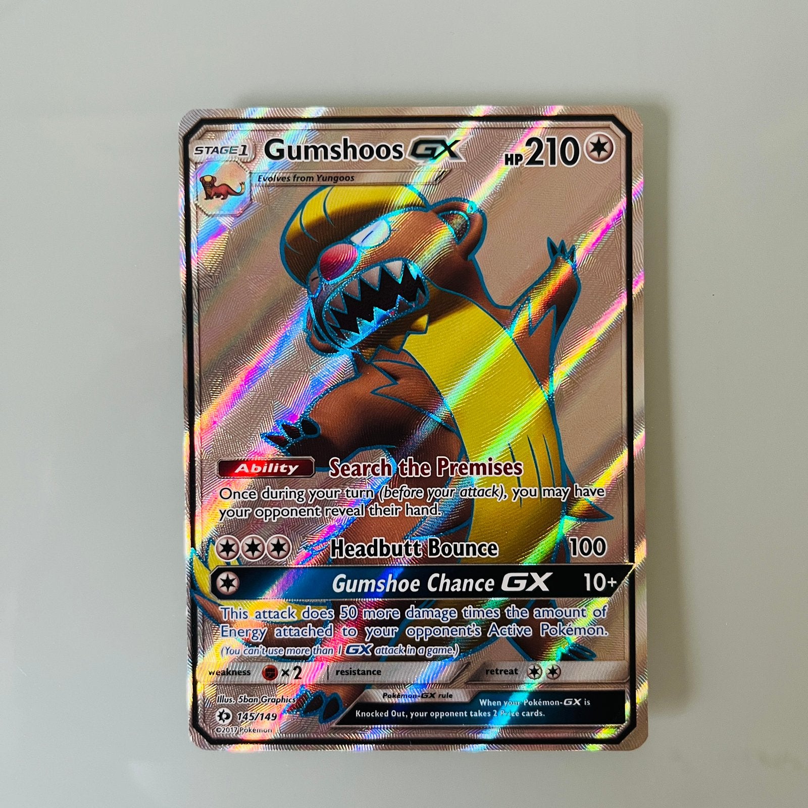 Pokémon: Gumshoos GX Kaart [Sun & Moon], Ophalen of Verzenden, Zo goed als nieuw, Losse kaart, Foil