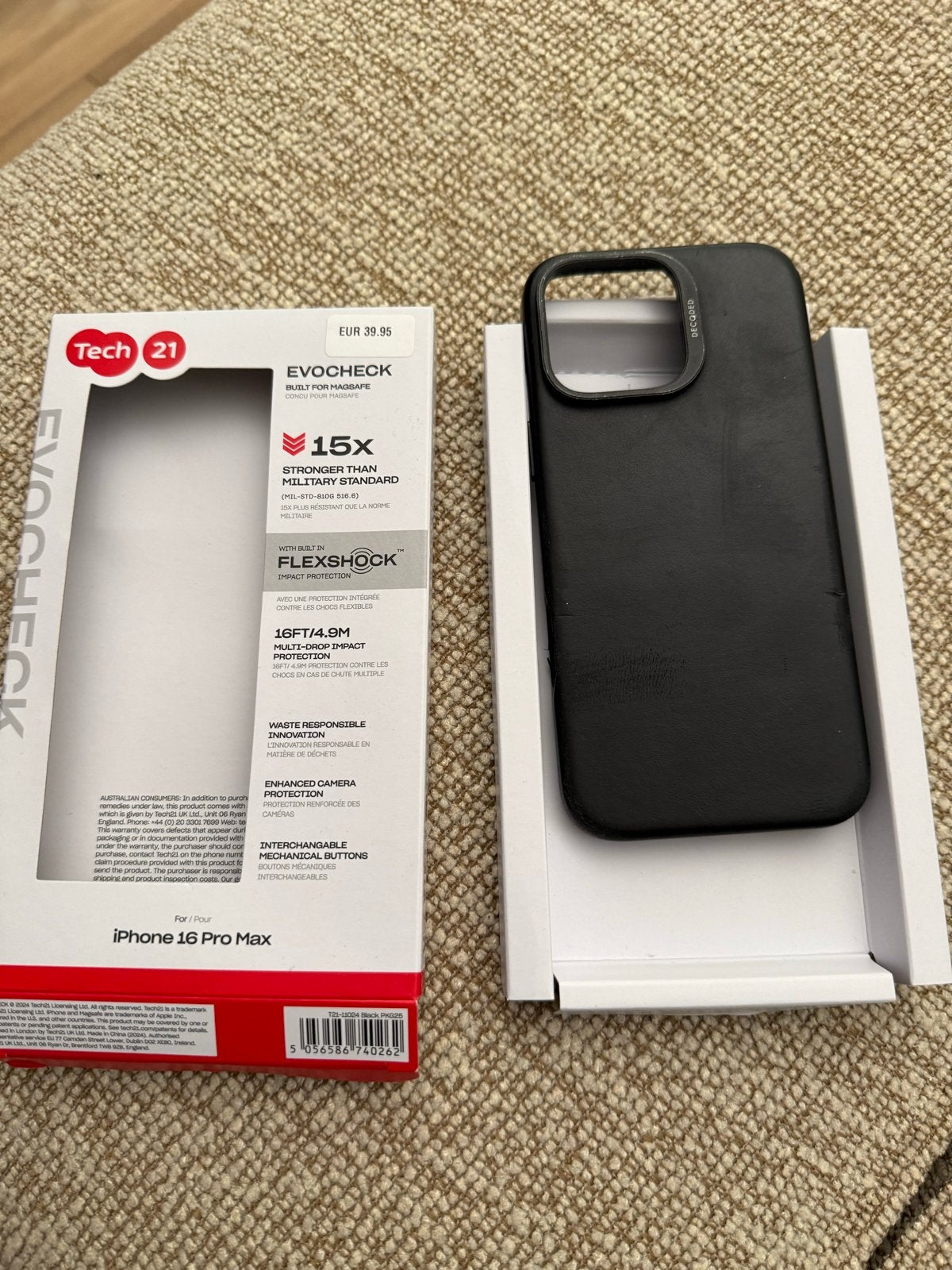 Tech21 EvoCheck iPhone 16 Pro Max Hoesje Zwart, Kunststof, IPhone 16 Pro Max, Zwart, MagSafe