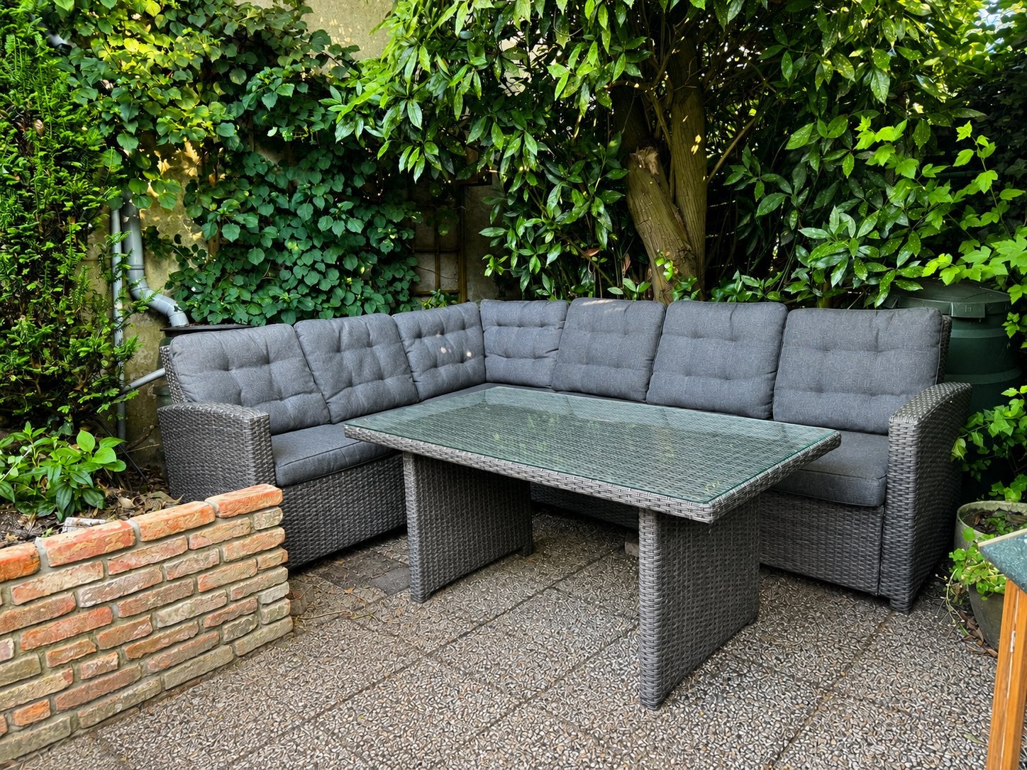 Hoek loungeset met tafel - Wicker grijs, Tuin en Terras, Ophalen, 5 zitplaatsen, Gebruikt, Loungeset