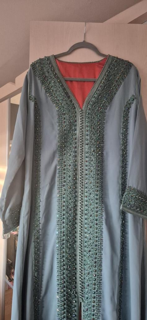 Groen/Blauwe Takchita met Oranje Binnenkant, Ophalen of Verzenden