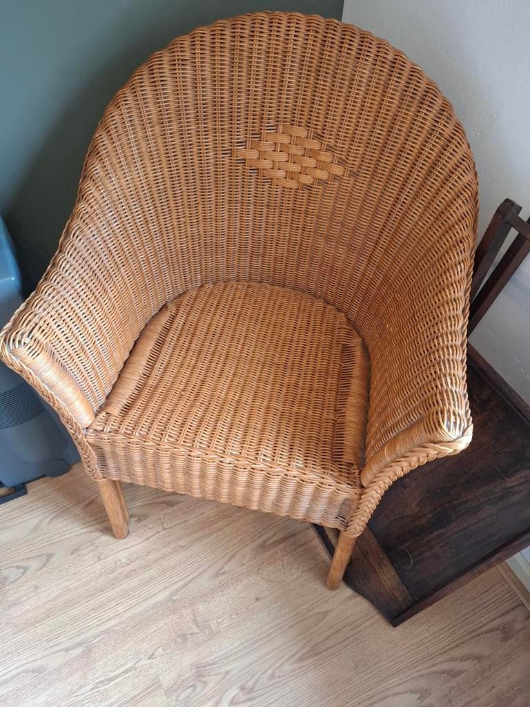 Rotan fauteuil, rieten stoel, vintage, Gebruikt, Bruin, Riet of Rotan, Ophalen of Verzenden