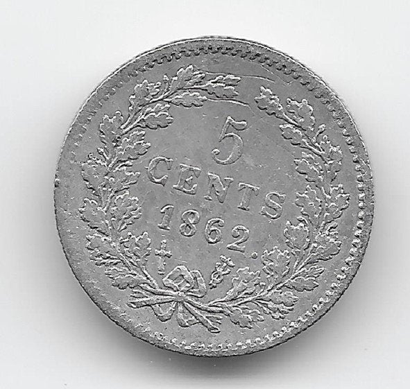 Nederland 5 cent 1862 KM# 91, Koning Willem III, Verzenden, Zilver, Losse munt
