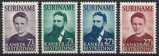 Suriname NVPH nr 280/3 postfris Curie en Röntgen 1950, Postzegels en Munten, Ophalen of Verzenden, Postfris