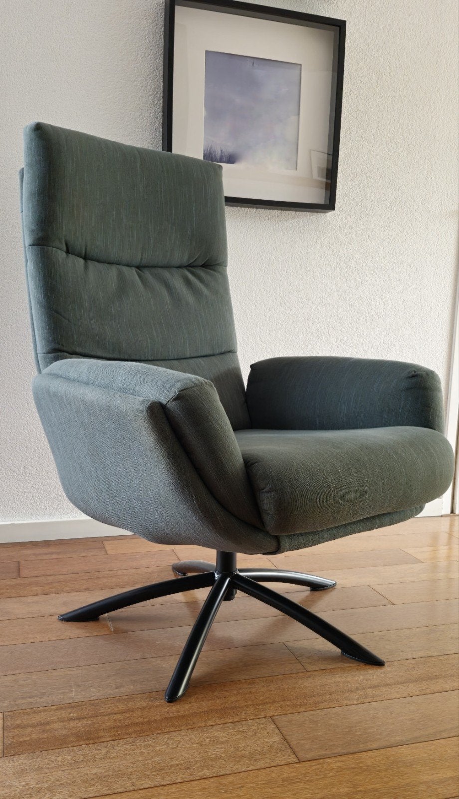 Draai fauteuil Deventer groen/grijs met zwarte poot, Ophalen, Gebruikt, 75 tot 100 cm, Metaal