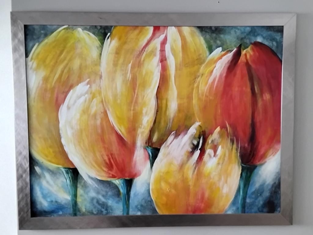 Modern olieverf schilderij bloemen, Ophalen