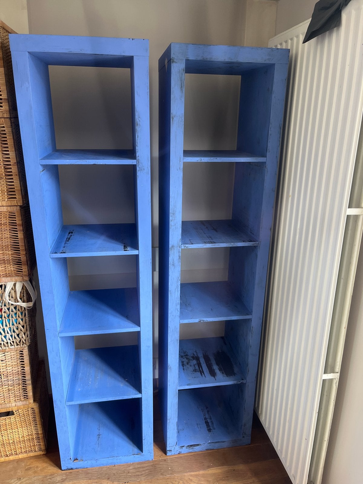 Twee mooie blauwe IKEA 4x1 kasten - 184x44 cm, Met plank(en), Minder dan 50 cm, Gebruikt, Ophalen of Verzenden