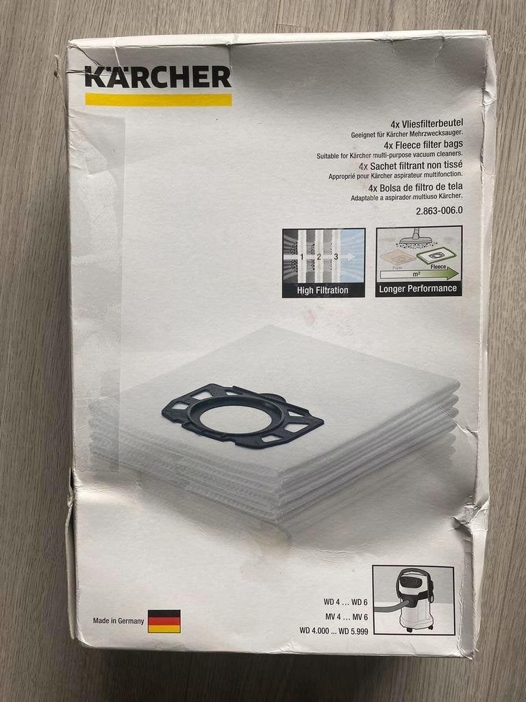 Karcher WD/MV 4/5/6 Vlies Stofzuigerzakken 4 stuks nieuw, Ophalen of Verzenden